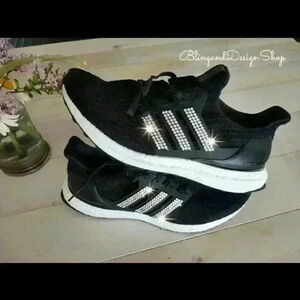 Women's Adidas Ultraboost Black Sneakers Shoes customized with Crystals Bling